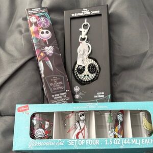 Nightmare Before Christmas bag charm pen and shot glasses
